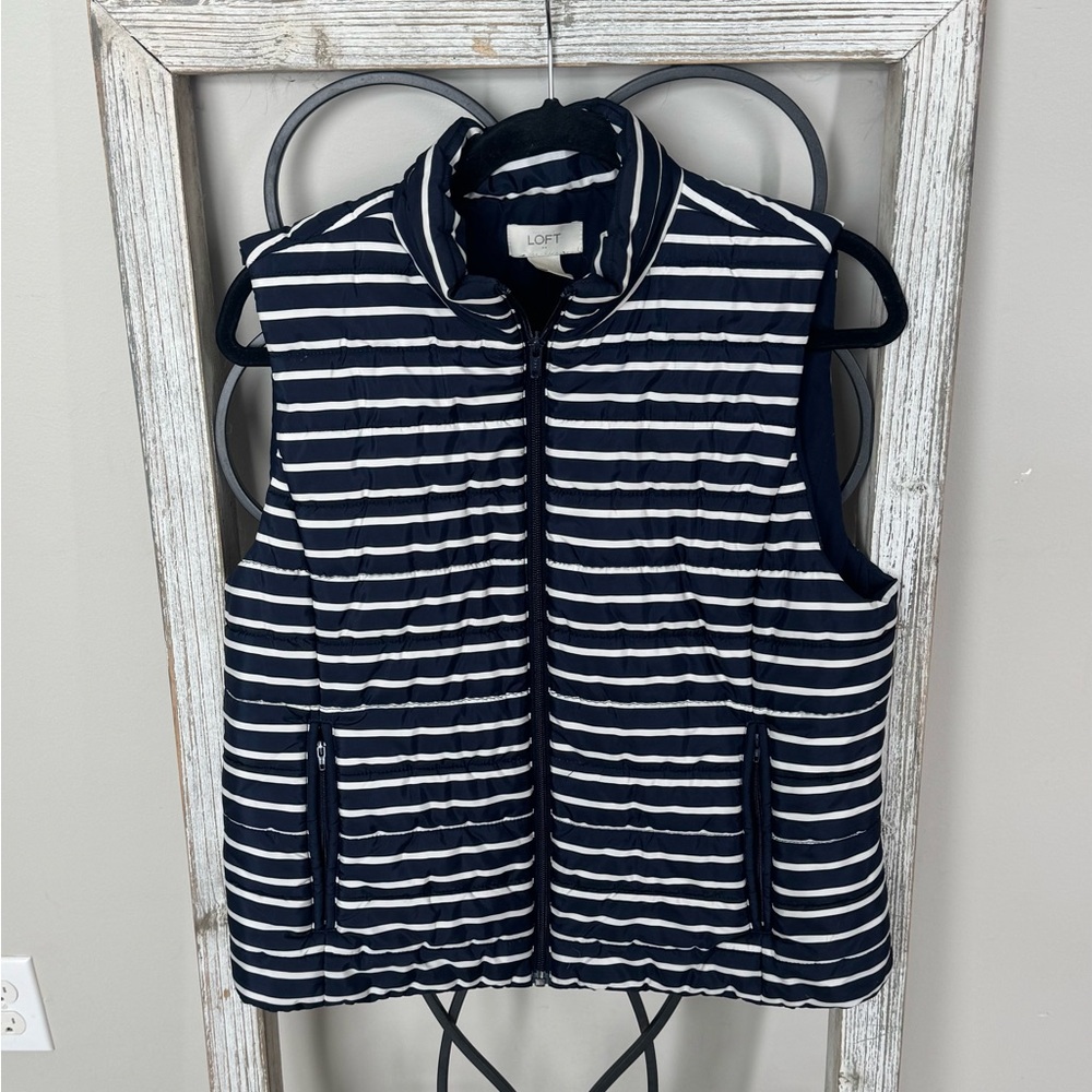 LOFT Navy and White Striped Vest Size Large